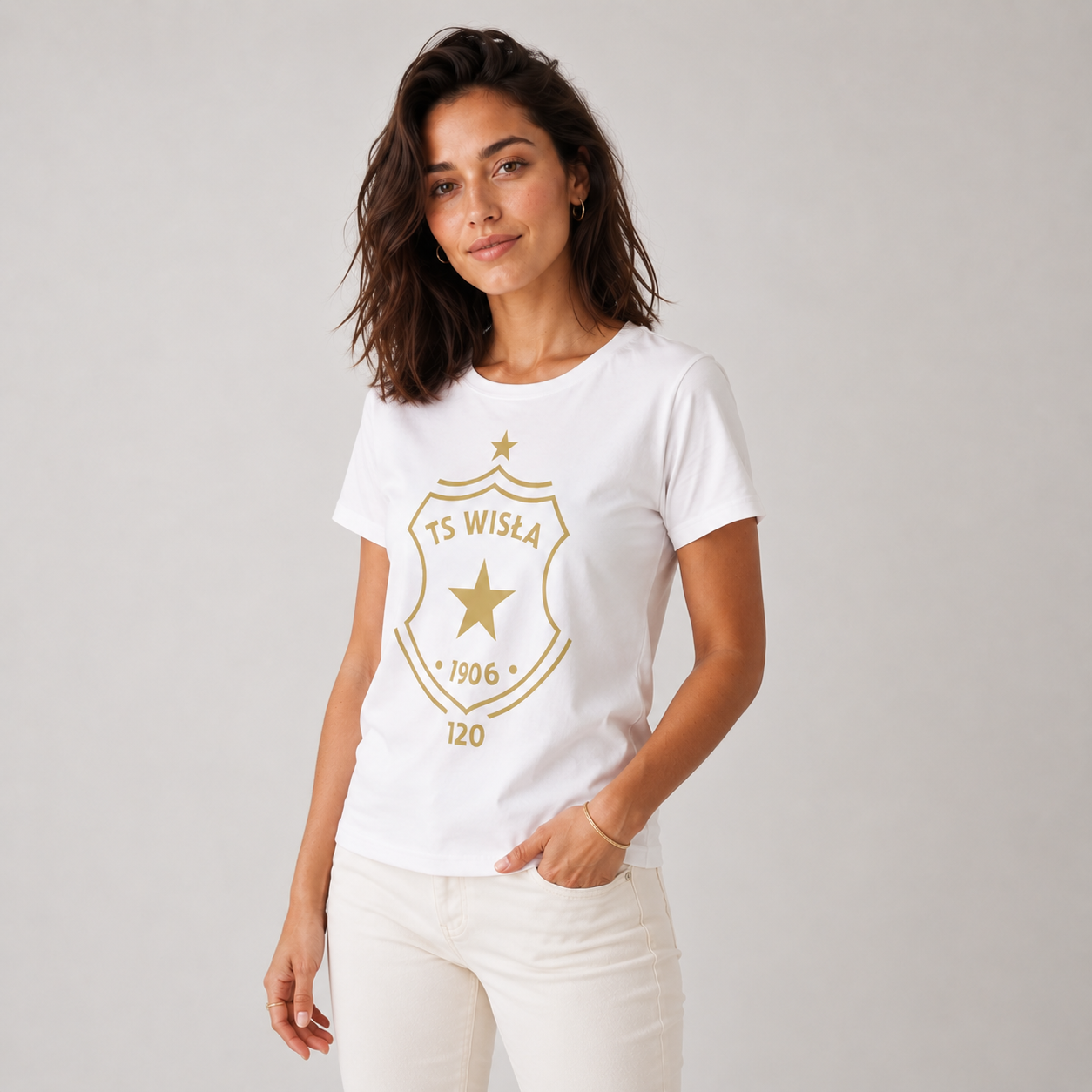 T-shirt Herb 120 damski - biały - Wisła Kraków® Official Platform