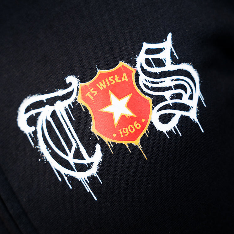 Bluza z kapturem graffiti TS - czarna - TS Wisła Kraków 1906 - Przestrzeń Białej Gwiazdy