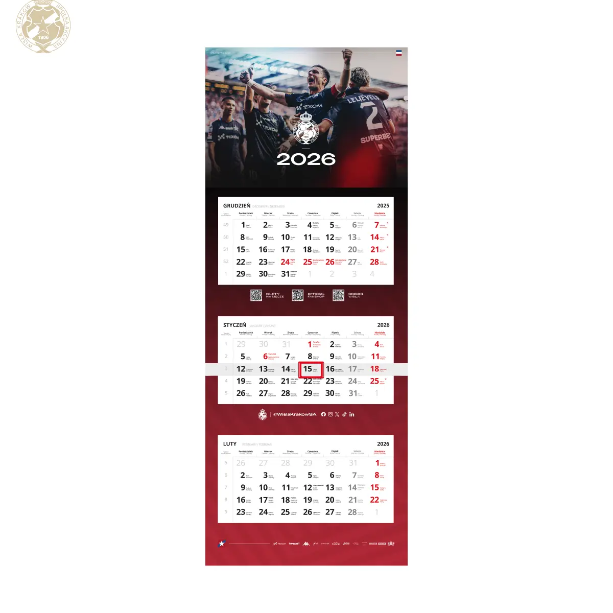 Kalendarz trójdzielny 2026 - piłkarze Official FanShop - TS Wisła Kraków SA