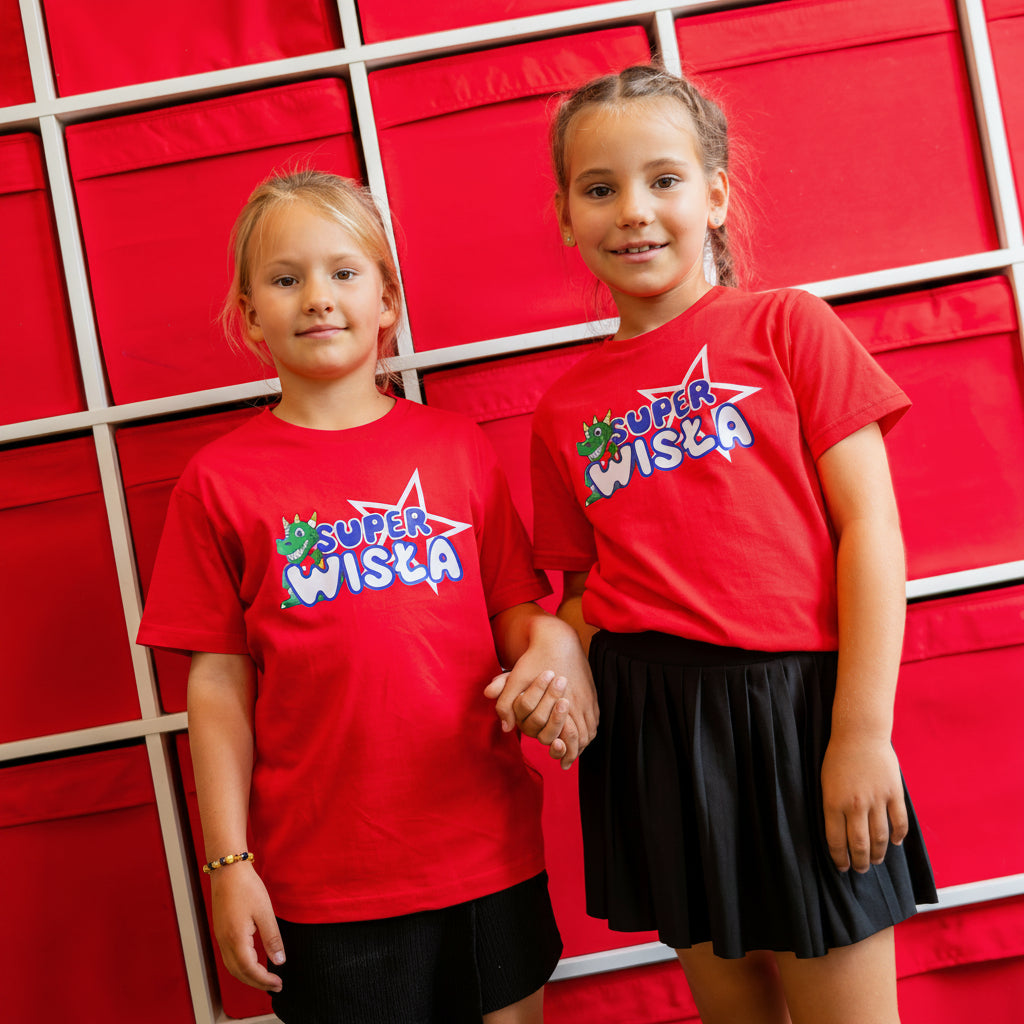 T-shirt dziecięcy Super Wisła  - czerwony - TS Wisła Kraków 1906 - Przestrzeń Białej Gwiazdy