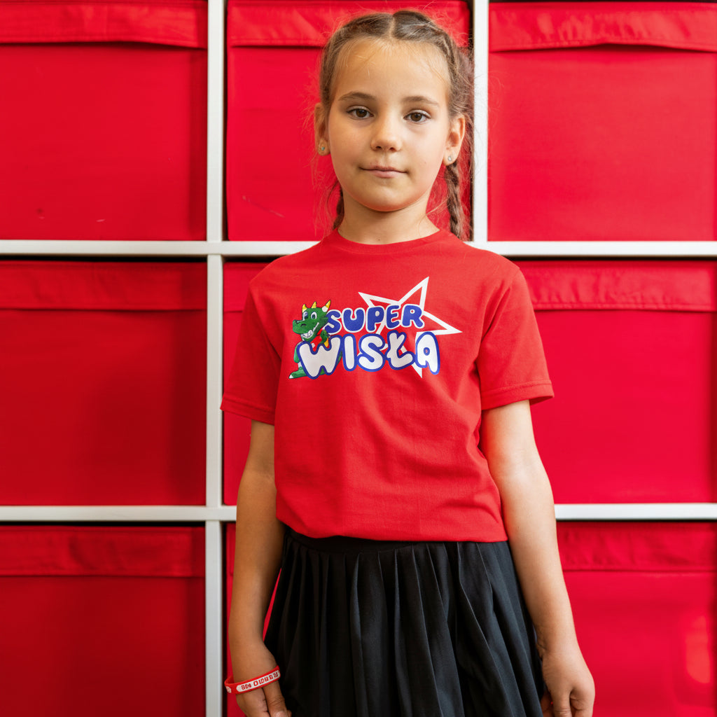 T-shirt dziecięcy Super Wisła  - czerwony - TS Wisła Kraków 1906 - Przestrzeń Białej Gwiazdy