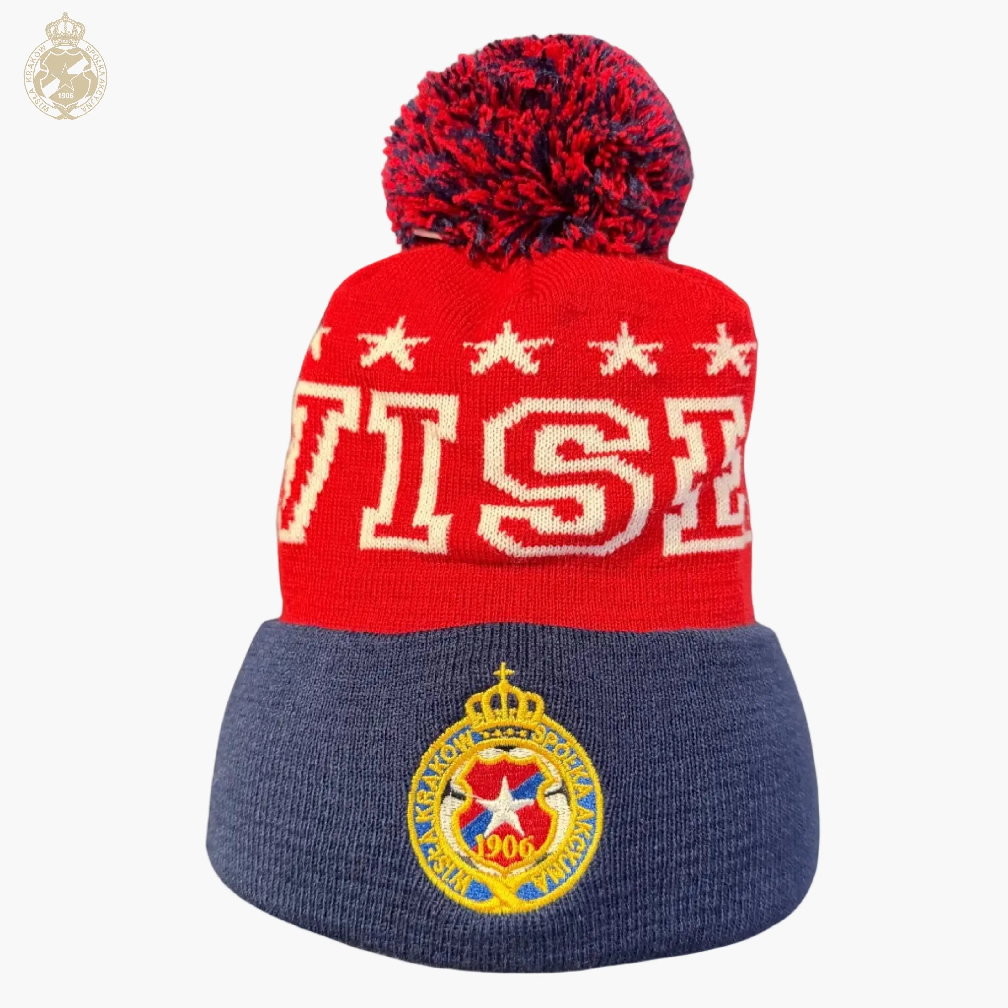 Czapka zimowa WISŁA z gwiazdami - granatowa Wisła Kraków Offical FanShop