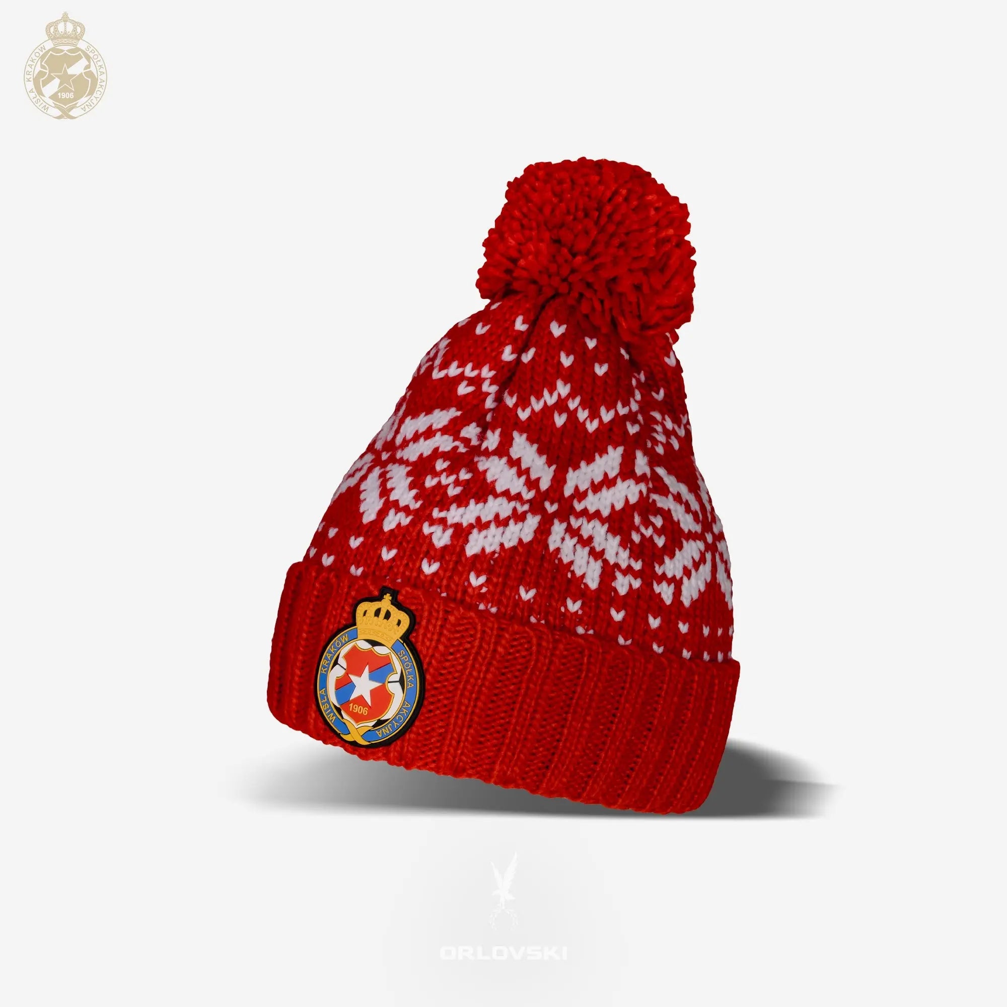Czapka zimowa sweterek Herb S.A. z pomponem (TSW086) - czerwona Wisła Kraków Offical FanShop