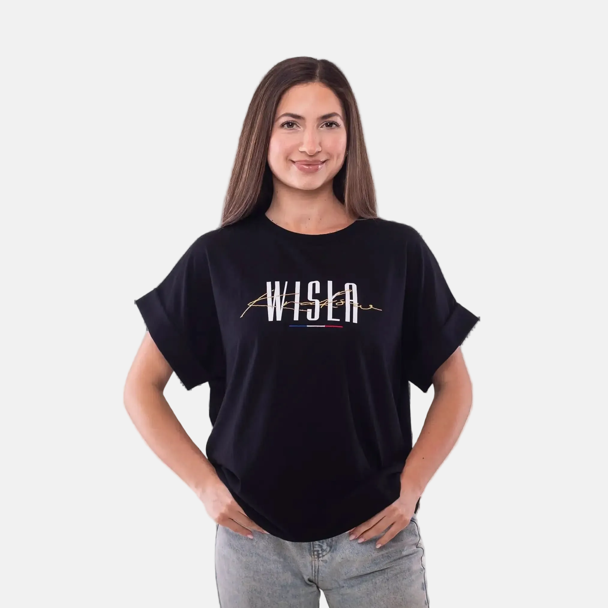 T-shirt damski Wisła Kraków Gold Script - czarny Official FanShop - TS Wisła Kraków SA