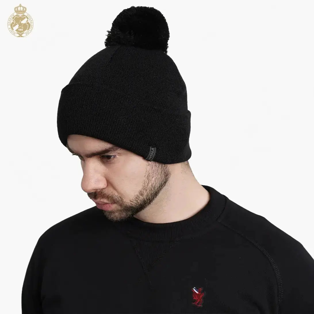 Czapka zimowa z pomponem - czarna Official FanShop - TS Wisła Kraków SA