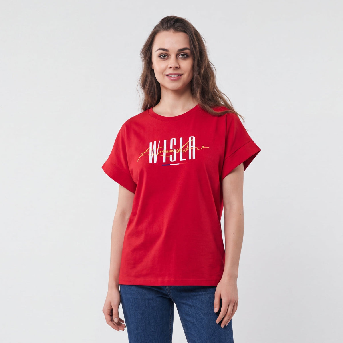 T-shirt damski Wisła Kraków Gold Script - czerwony - Official FanShop - TS Wisła Kraków SA